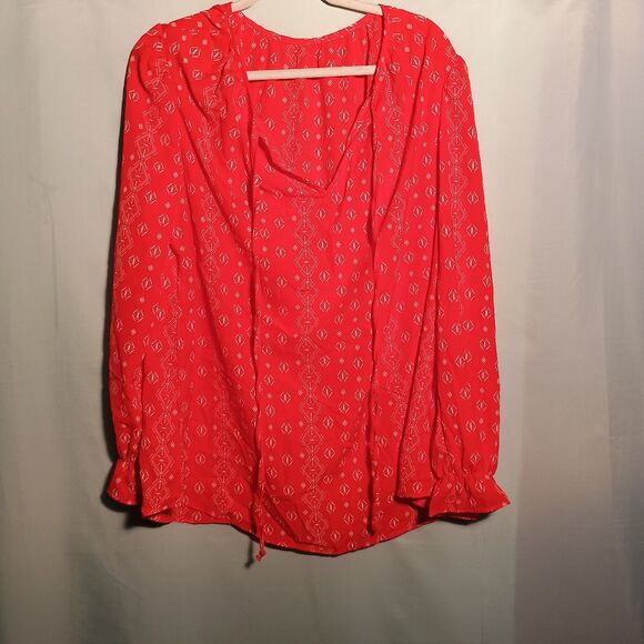 Women’s Red Boho Peasant Blouse – Long Sleeve – V-Neck – Size:2XL - Picture 1 of 4